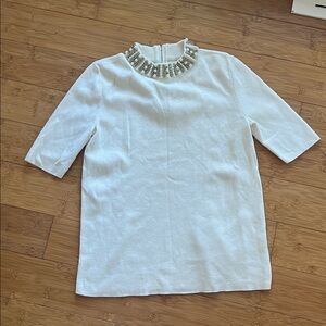 Cream shirt with Pearl and Rhinestone Collar